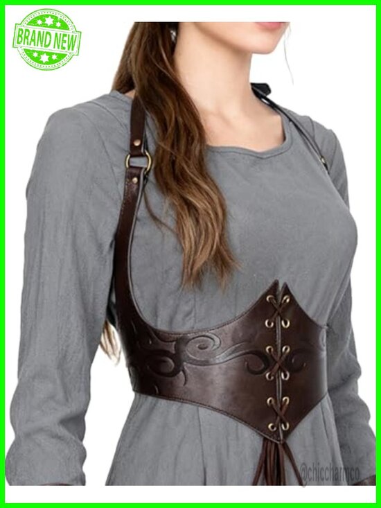 Viking Medieval PU Leather Corset Waist Cincher Ren Faire Halloween